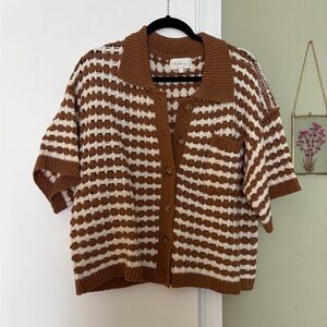 & Other Stories Brown and Cream Striped Cardigan